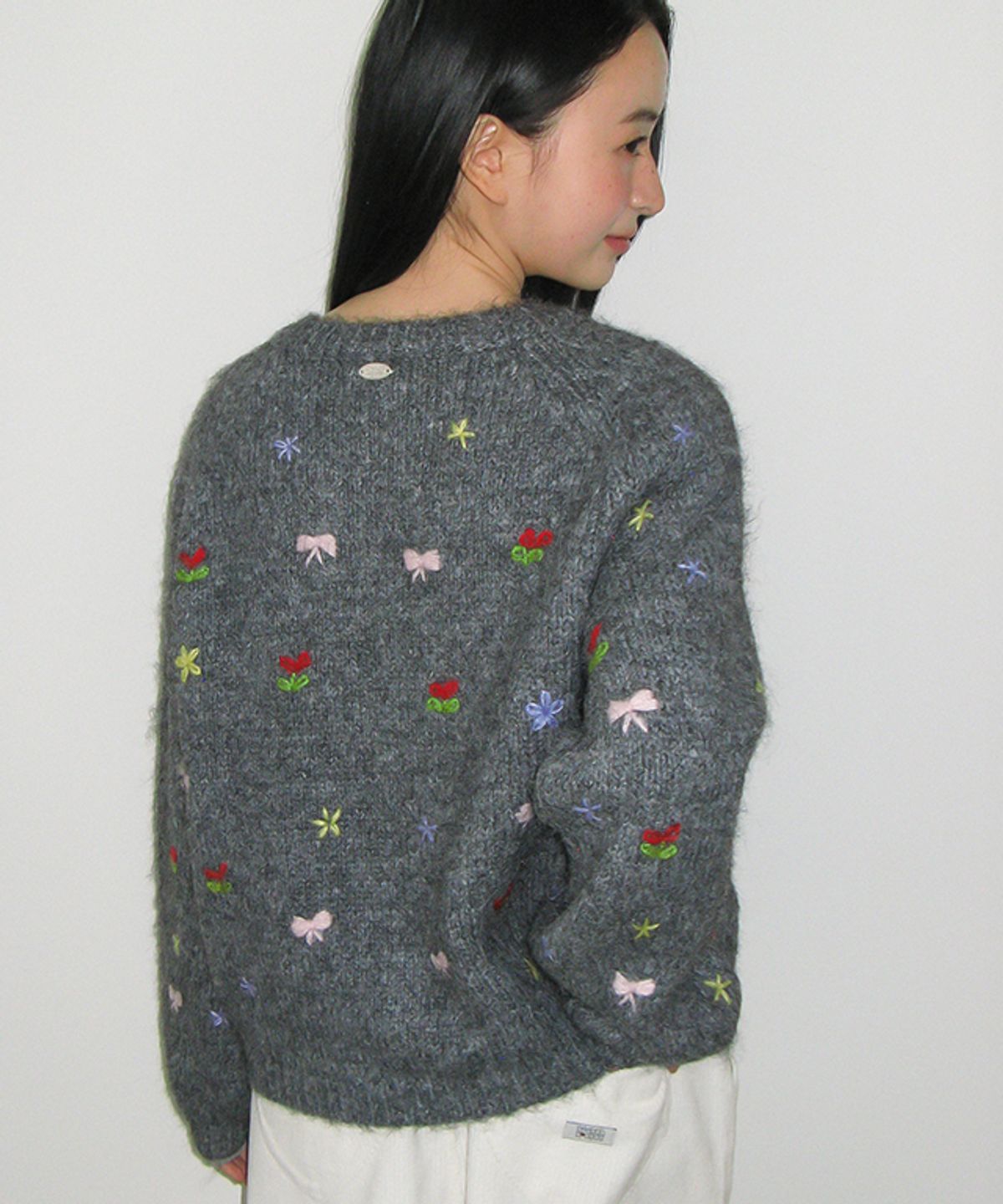 론론(RONRON) PETIT EMBROIDERY KNIT CARDIGAN GREY