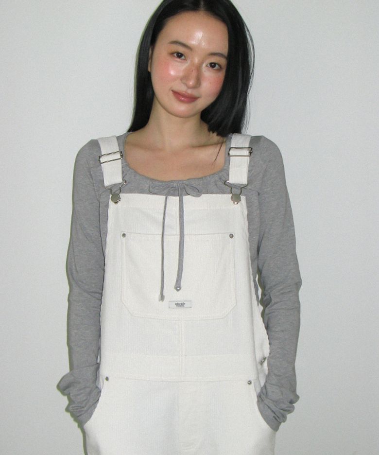 BACK HEART POCKET CORDUROY OVERALLS WHITE