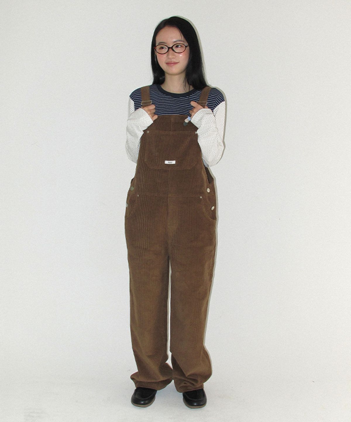 론론(RONRON) BACK HEART POCKET CORDUROY OVERALLS BROWN