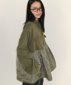 RIBBON QUILTED FRILL FIELD JACKET KHAKI