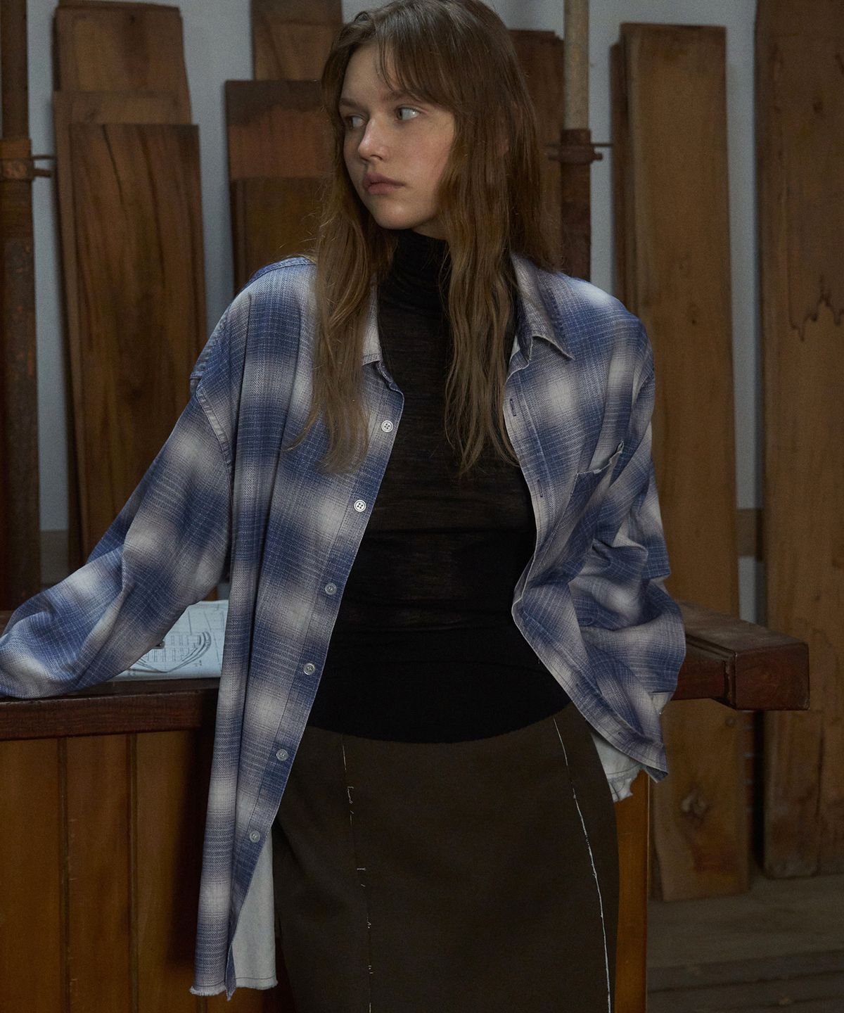 앤니즈(ANDNEEDS) Cottage check shirt (blue)