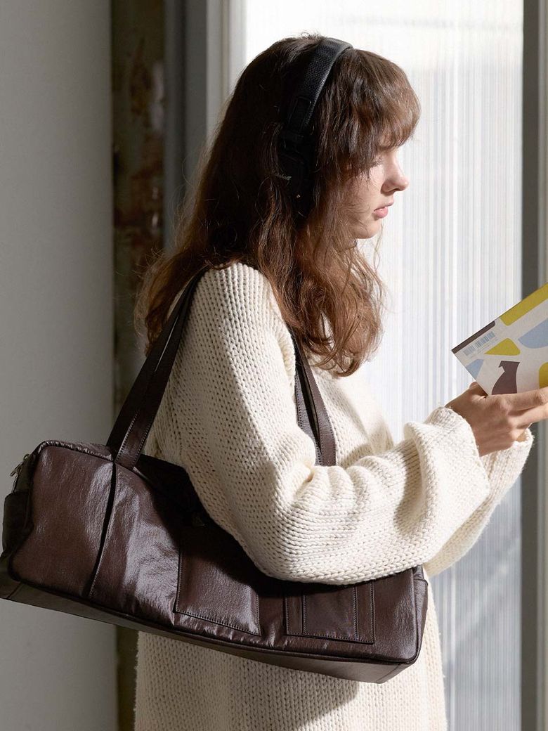 Glossy Grid Duffle S Bag_Brown