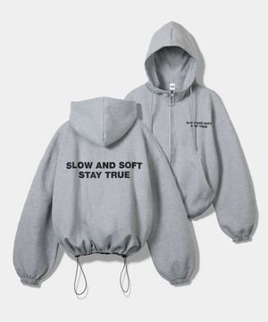 슬로우 앤드 소프트 스트링 오버핏 투웨이 후드집업 - 멜란지