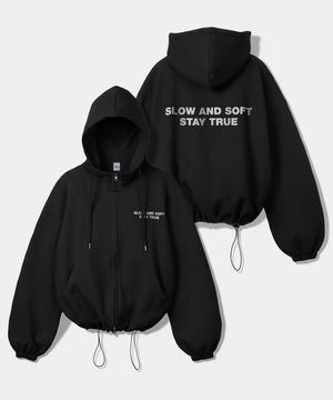 슬로우 앤드 소프트 스트링 오버핏 투웨이 후드집업 - 블랙