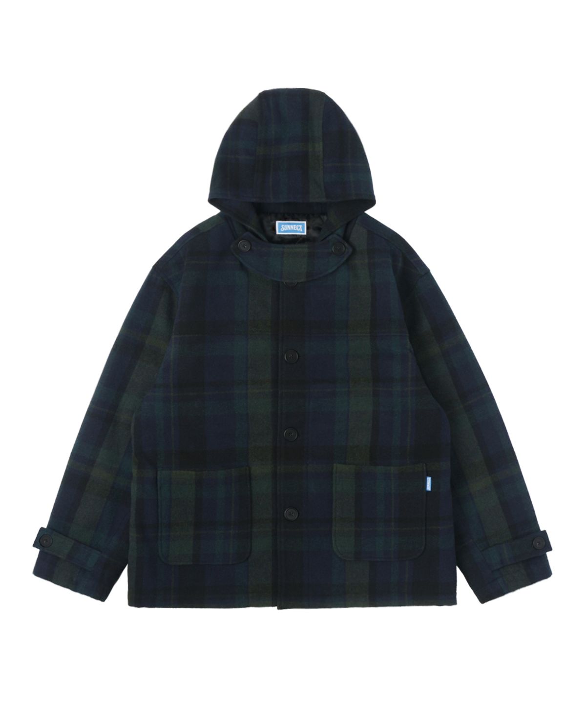 써넥트(SUNNECT) Tartan Hooded Coat - Navy