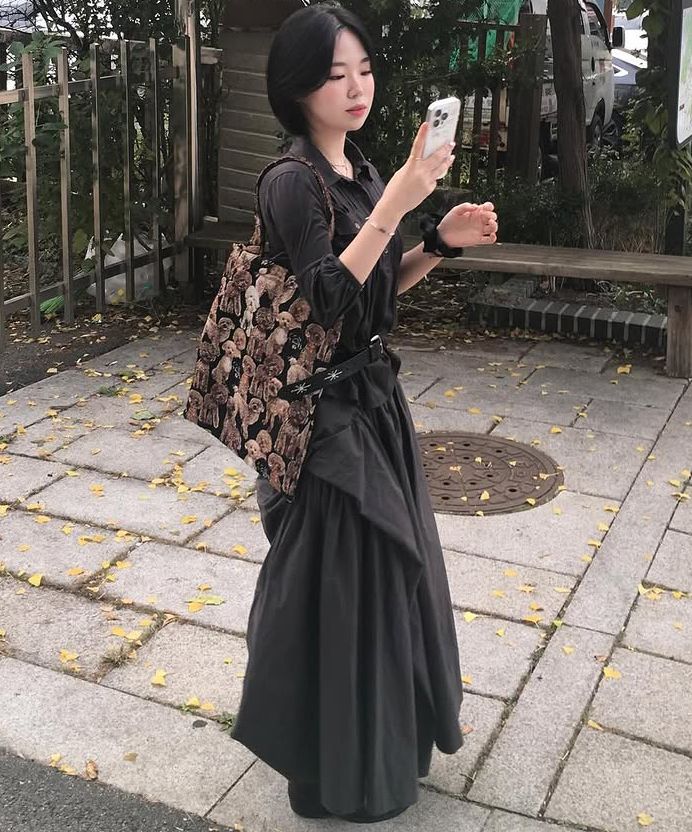 플레어업(FLAREUP) Asymmetrical Draped Layered Long Skirt (FL