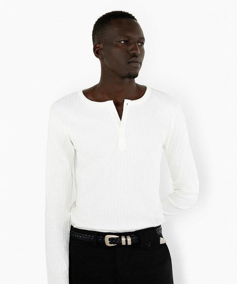REVE COTTON MODAL RIBBED HENLEY SHIRTS - IVORY