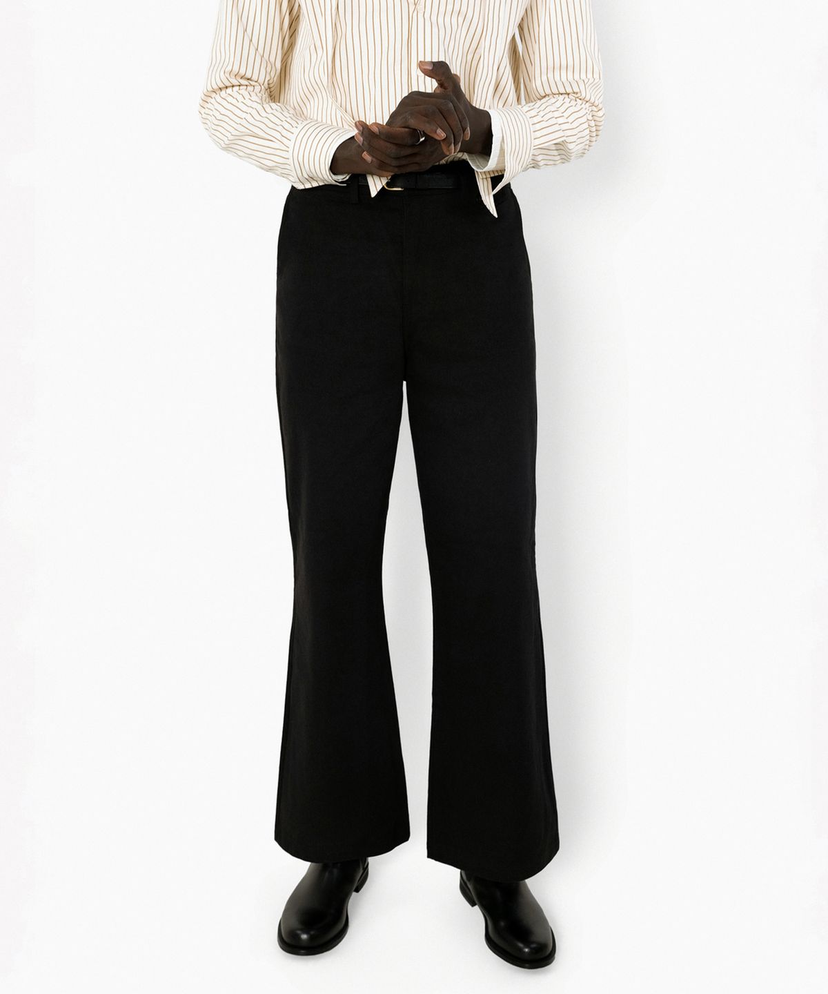레뷰라(REVURA) DROIT FLARED BELL BOTTOM CHINO PANTS - BLACK