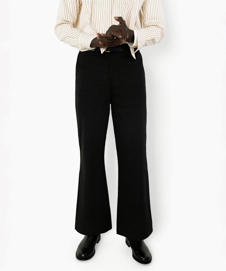 DROIT FLARED BELL BOTTOM CHINO PANTS - BLACK