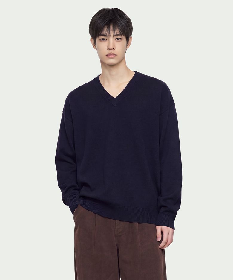 크롭 브이넥 니트 [다크 네이비]
