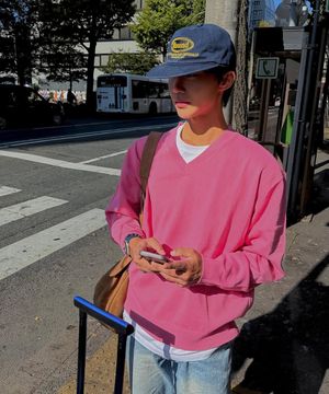 크롭 브이넥 니트 [더스티 로즈]