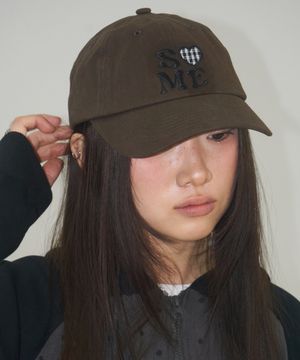 체크 하트 아플리케 패치 소프트 코튼 자수 볼캡_3COLOR