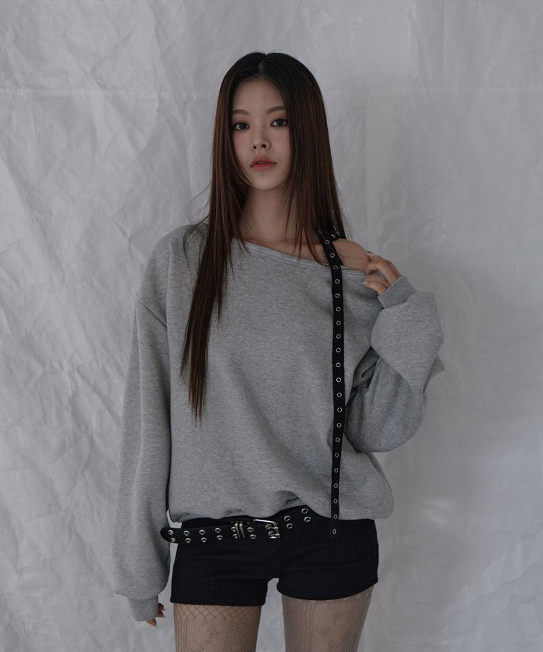 아일렛 스트링 스웻 셔츠 멜란지 그레이