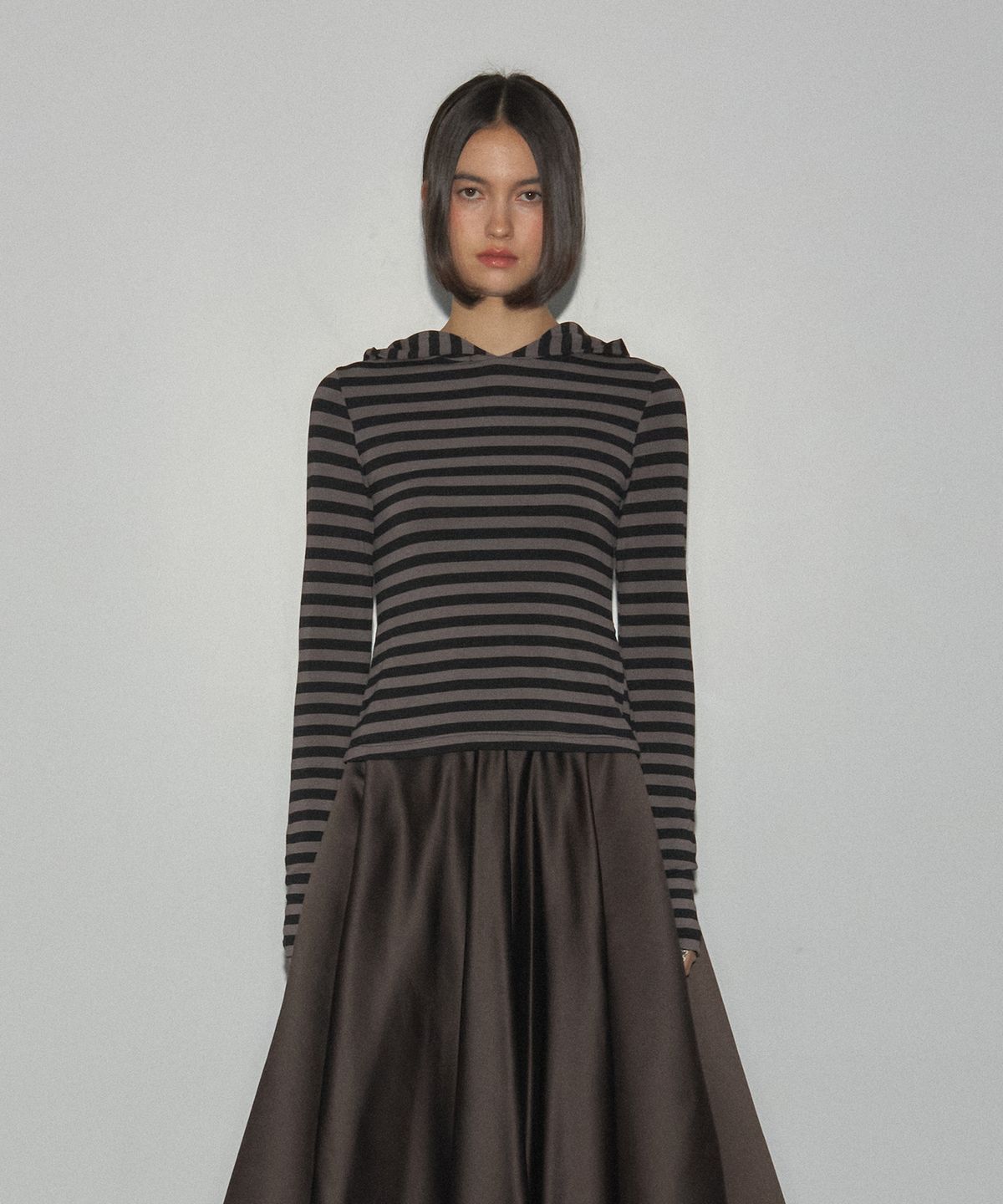 로뉴(RONEW) JULIE STRIPE HOODIE (MAUVE BROWN)