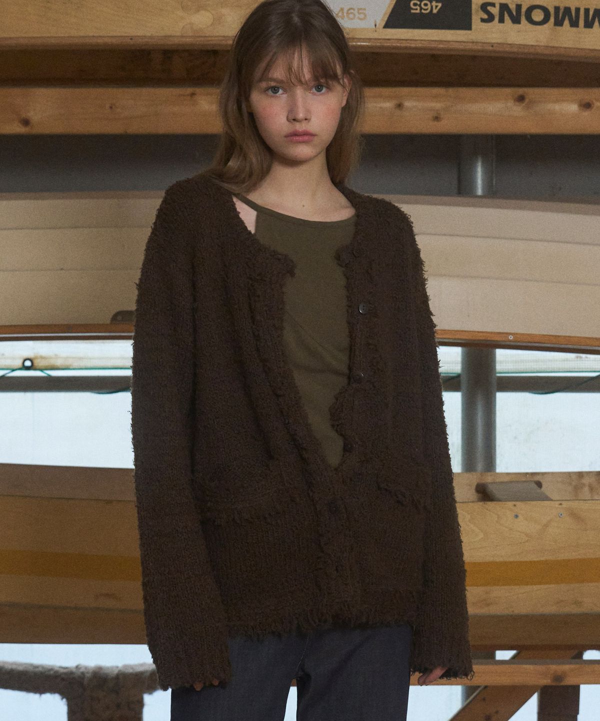 앤니즈(ANDNEEDS) Allen tweed cardigan (dark brown)