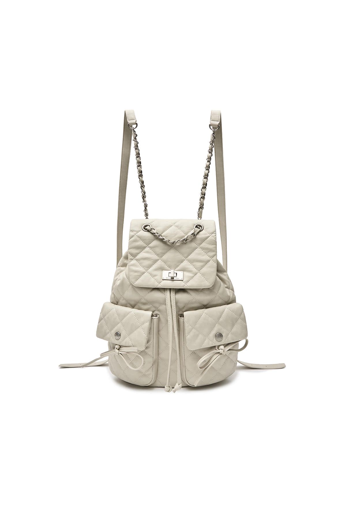 MUSINSA公式 | MATIN KIM DOUBLE POCKET QUILTING BACKPACK IN LIGHT BEIGE