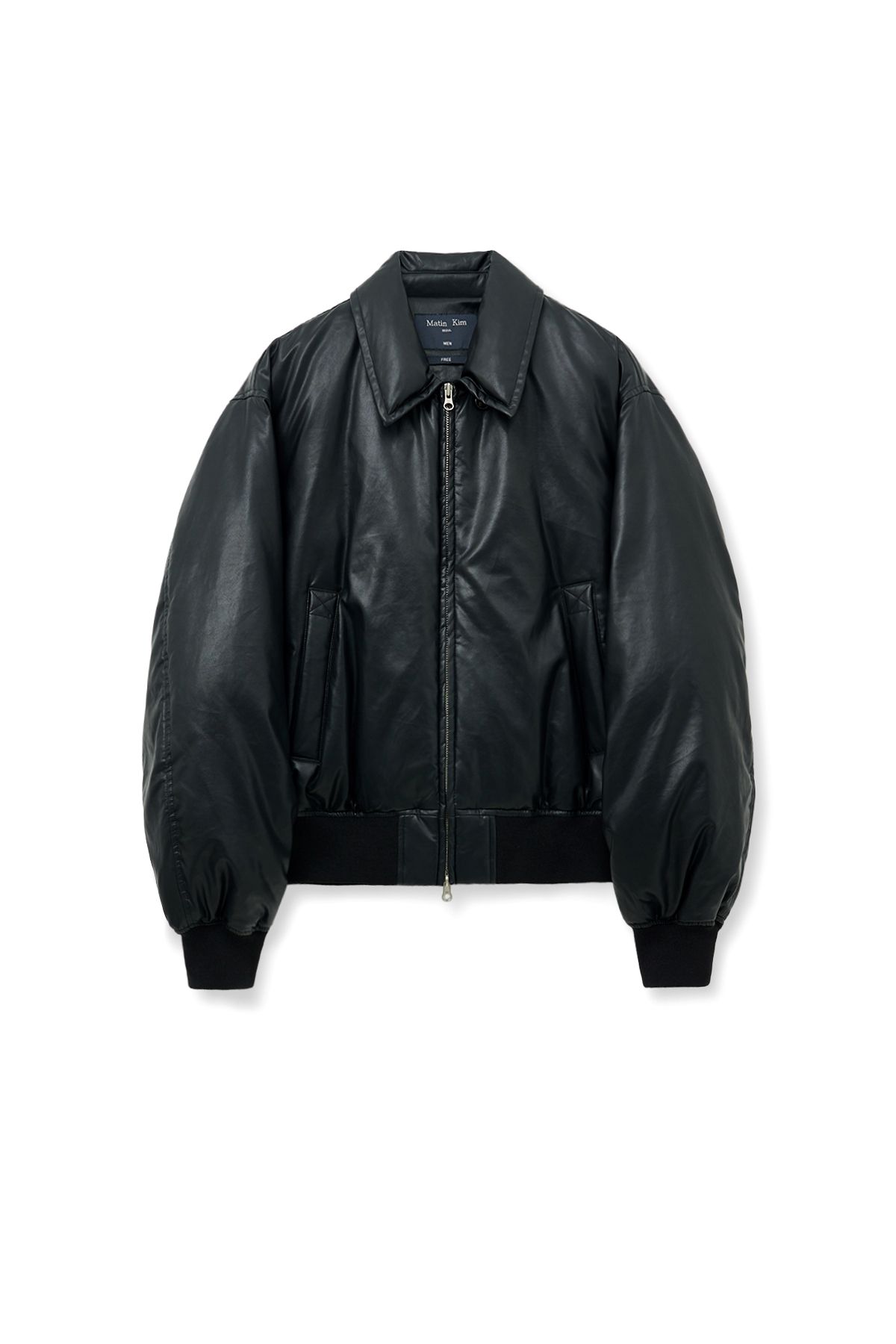 MUSINSA公式 | MATIN KIM FAUX LEATHER DOWN JUMPER FOR MEN IN BLACK
