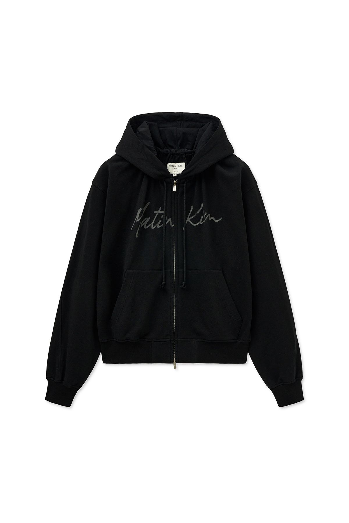 MUSINSA公式 | MATIN KIM DRAWSTRING POINT ZIP UP HOODY IN BLACK