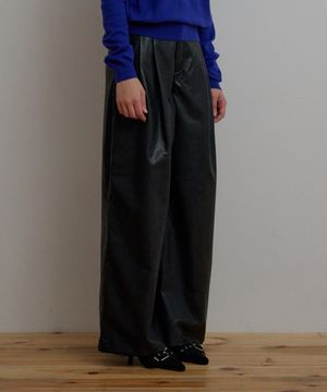 레더 와이드 팬츠-블랙