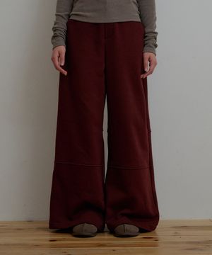 헤비플리스 와이드 팬츠-와인