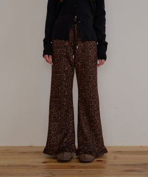 웜 부츠컷 레오파드 팬츠-브라운