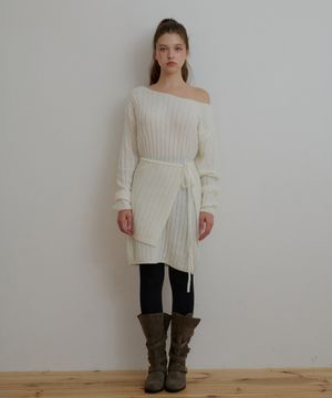 [SET]_모헤어 오프숄더 원피스+레이어드 스커트-크림