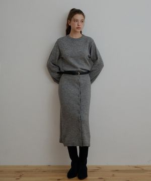 버튼 롱 니트 원피스-그레이