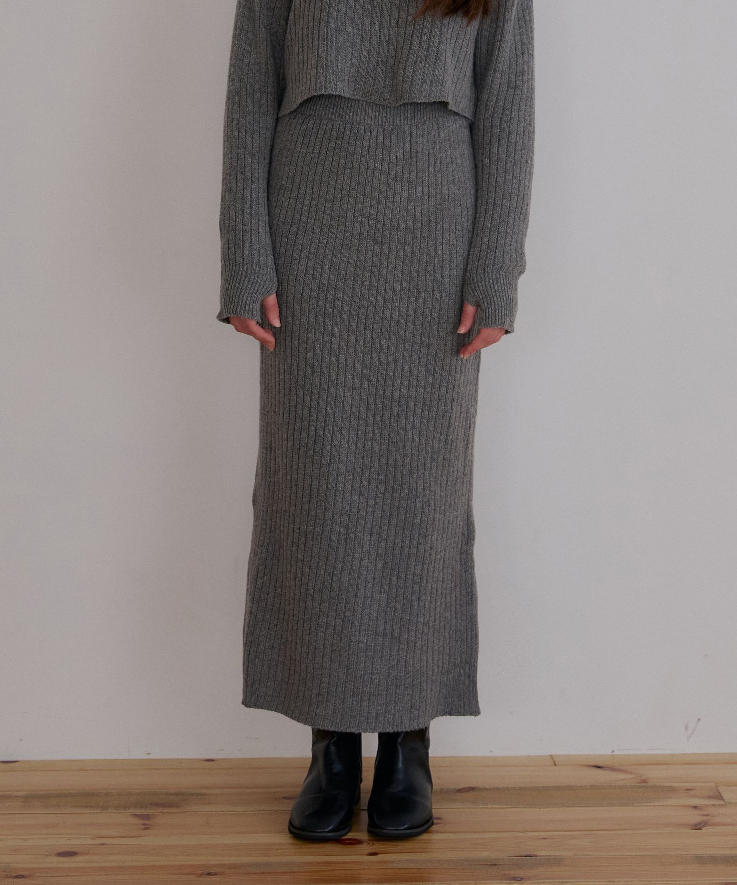 MUSINSA ODER Cozy Maxi Knit Skirt Gray