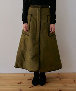 포켓 롱 패딩스커트-카키