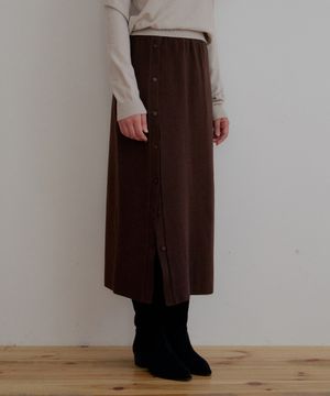 오픈버튼 울 니트 스커트-브라운