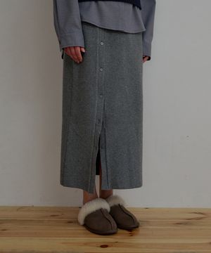 오픈버튼 울 니트 스커트-그레이