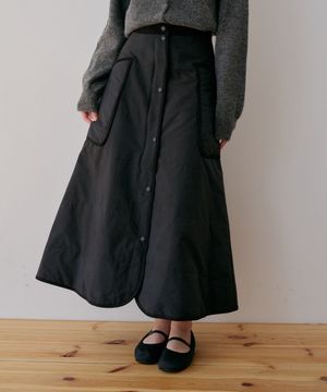 포켓 롱 패딩스커트-블랙