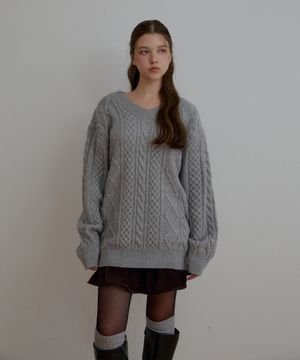 [SET]_브이넥 케이블 풀오버+레그 워머-그레이