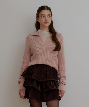 오픈카라 코튼 풀오버-핑크