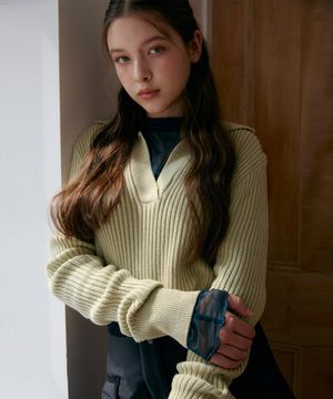 오픈카라 코튼 풀오버-그린