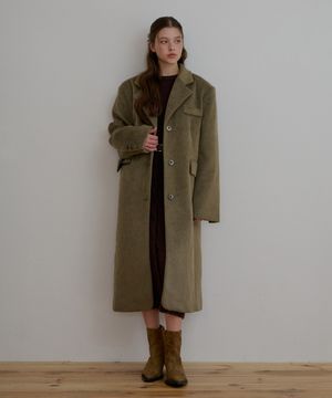 [SET]_싱글 헤어리 롱코트+퀼팅 베스트-올리브