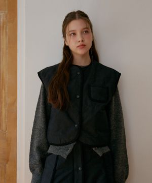 포켓 노카라 패딩베스트-블랙