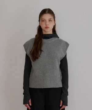 캐시미어 라운드 베스트-그레이