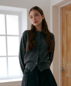 울알파카 라운드 가디건-차콜