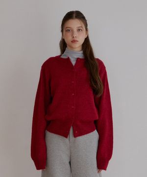 울알파카 라운드 가디건-레드