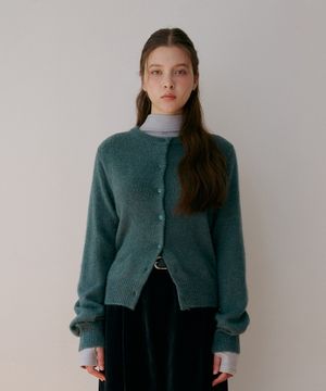 울알파카 라운드 가디건-블루그린