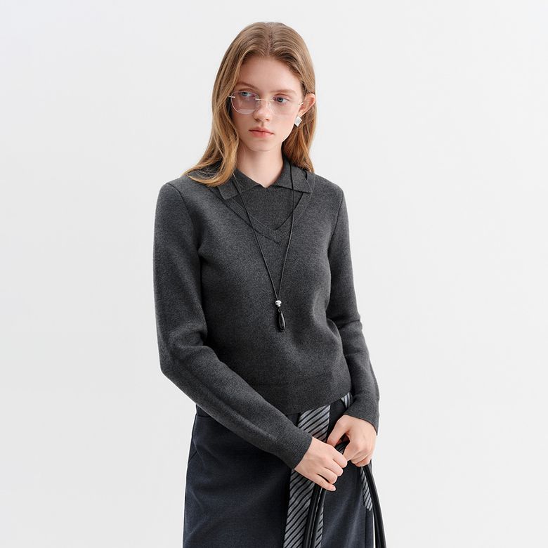 WD_Fake two-piece collar knit top