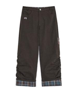 체크 롤업 코튼 팬츠 (브라운)