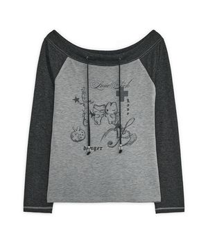 러브 시크 드로잉 오프숄더 탑 (차콜)