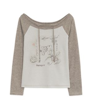 러브 시크 드로잉 오프숄더 탑 (브라운)