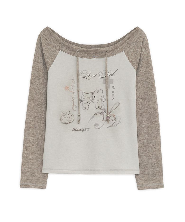 러브 시크 드로잉 오프숄더 탑 (브라운)
