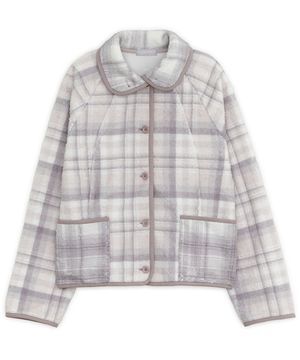 라운드 카라 체크 플리스 자켓 (핑크 그레이)