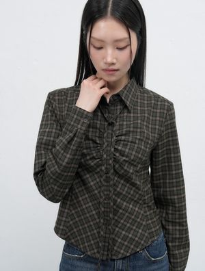 타이 레이어드 셔링 체크 셔츠 [KHAKI] / WBE4L03515