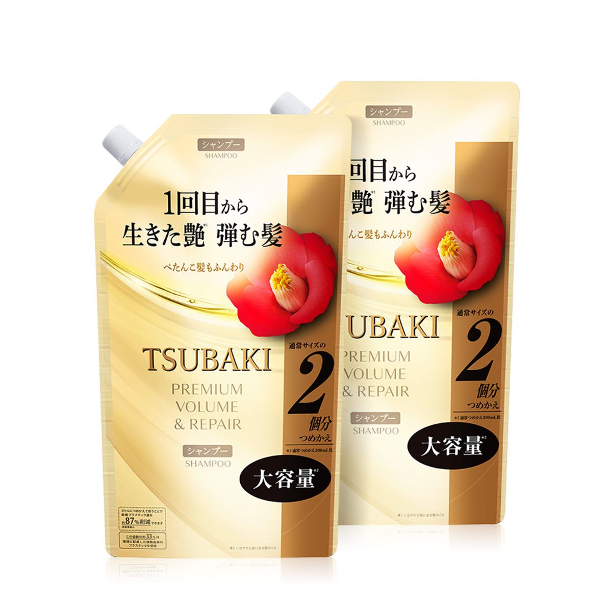 츠바키(TSUBAKI) 프리미엄 볼륨 앤 리페어 샴푸 리필 600ml 2개