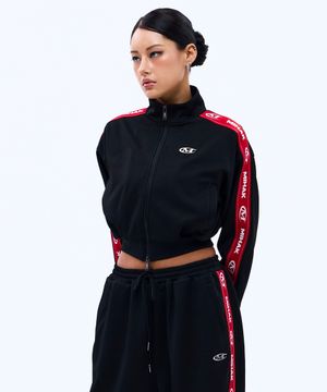 레터링 테이프 크롭 트랙 자켓 (BLACK)